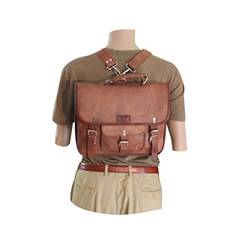 Sharo Leather Bags Wide Three-In-One Backpack/Brief/Messenger (Brown)