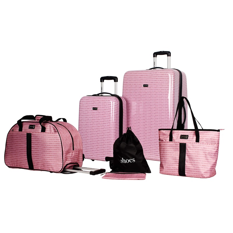Steve Madden Signature 6 Piece Spinner Suitcase Set Collection (One Size, Pink)