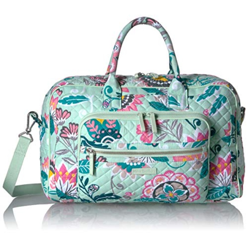 Vera Bradley Iconic Compact Weekender Travel Bag, Signature Cotton, Mint Flowers