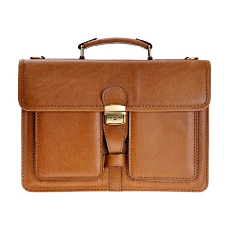 Zlyc Men Pu Leather Laptop Messenger Shoulder Bag Business Briefcase Top Handle Handbag, Brown
