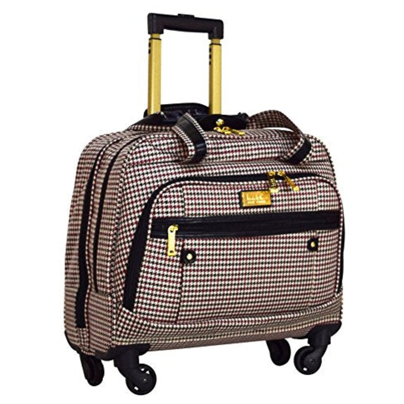 Nicole Miller Taylor Carry On Spinner Briefcase (Black/Burgundy Plaid)