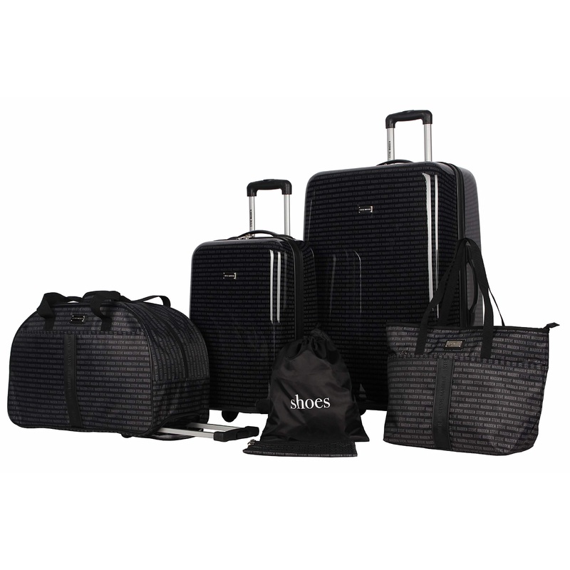 Steve Madden Signature 6 Piece Spinner Suitcase Set Collection (One Size, Black)