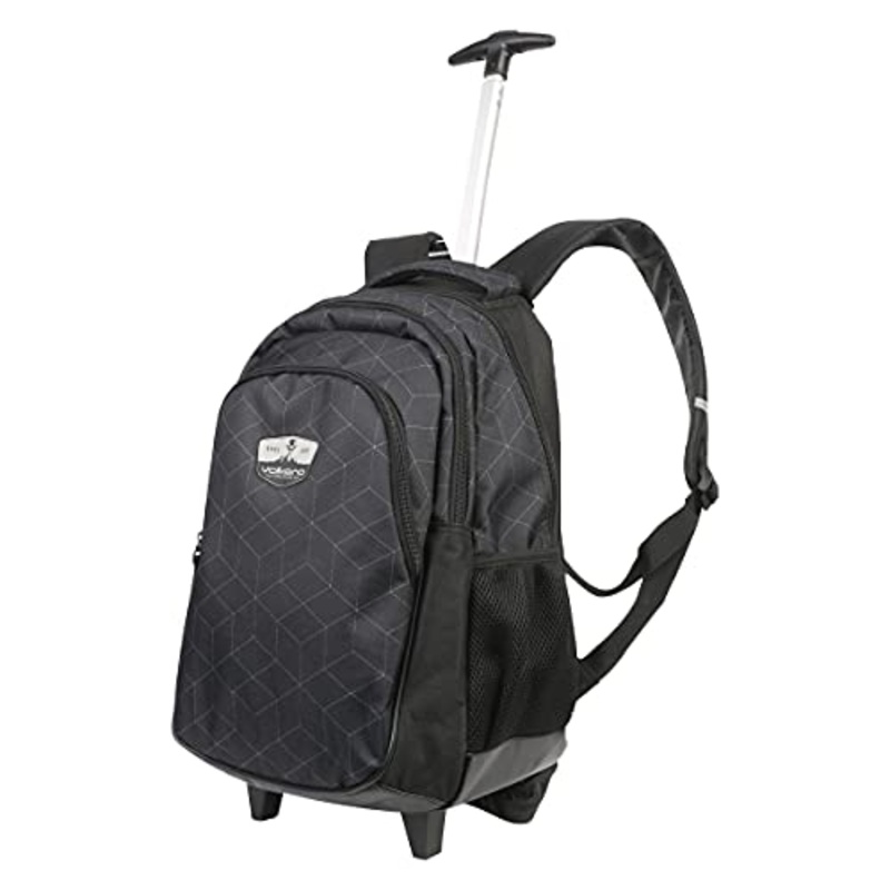 Volkano 22L Lightweight Polyester Laptop Telescopic Trolley Backpack w/ Wheels, Velcro Padded Adjustable Shoulder Straps, Mesh Side Compartments, Fits 15.6 inch Laptop [Gray Dash]  Winner Series