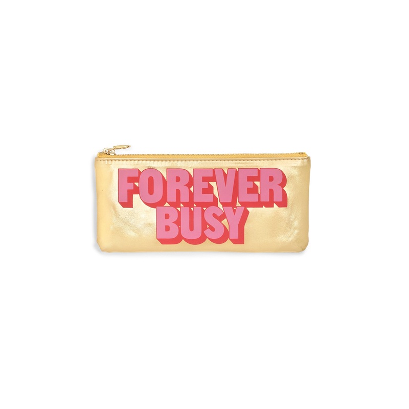 ban.do Women's Get it Together Leatherette Toiletry Travel Bag Pencil Pouch with Zip Close, Forever Busy