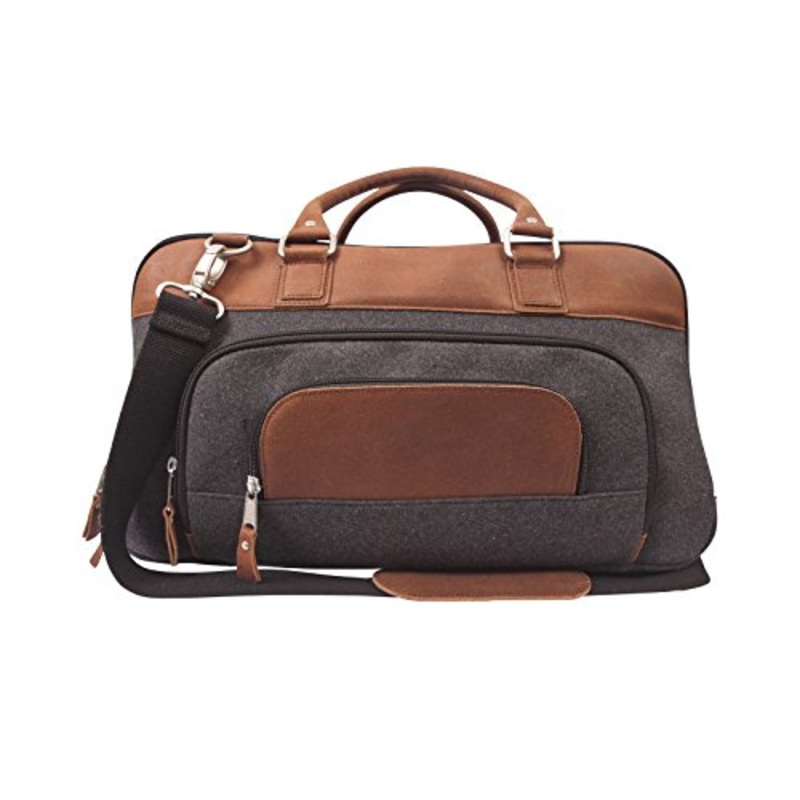 Canyon Outback Brody 18 Inch Wool And Leather Duffel Bag, Grey/Tan, One Size
