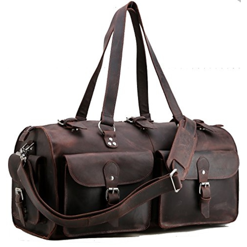 Polare 22'' Indiana Jones Looking Natural Leather Weekender Carry On Duffle Bag