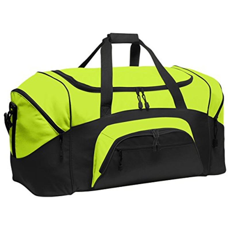 Port & Company Color Block Sport Zipper Duffel Bag_Safety Yellow/Black_Osfa