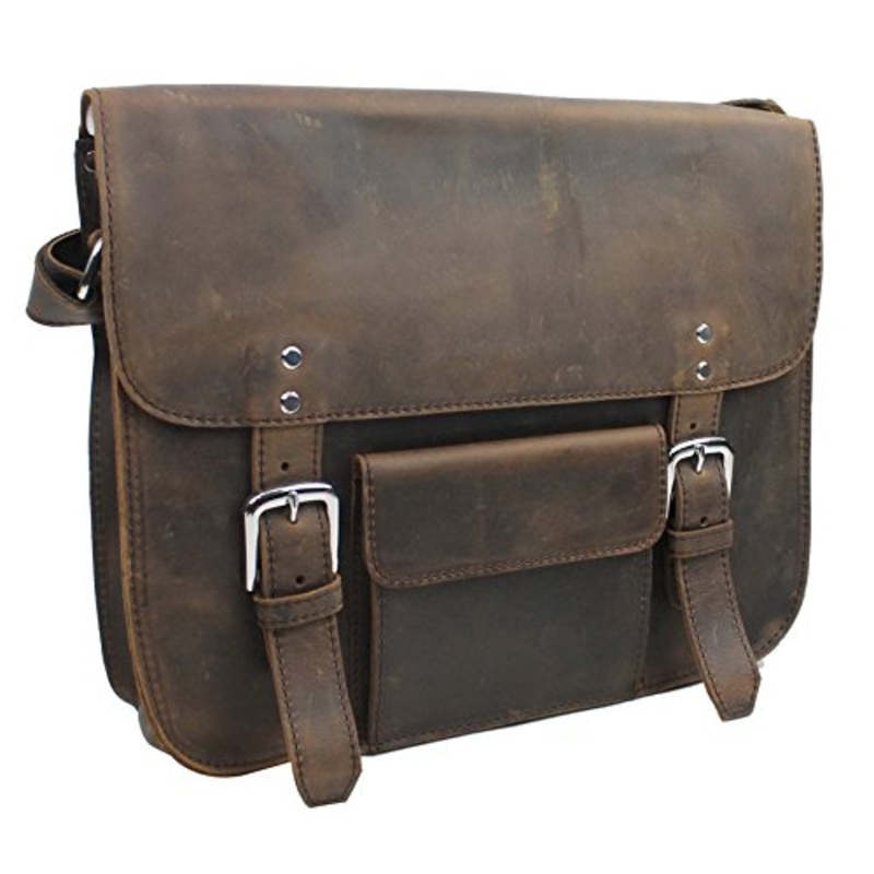 Vagabond Traveler 15" Cowhide Leather Stylish Casual Messenger Bag L59. Distress