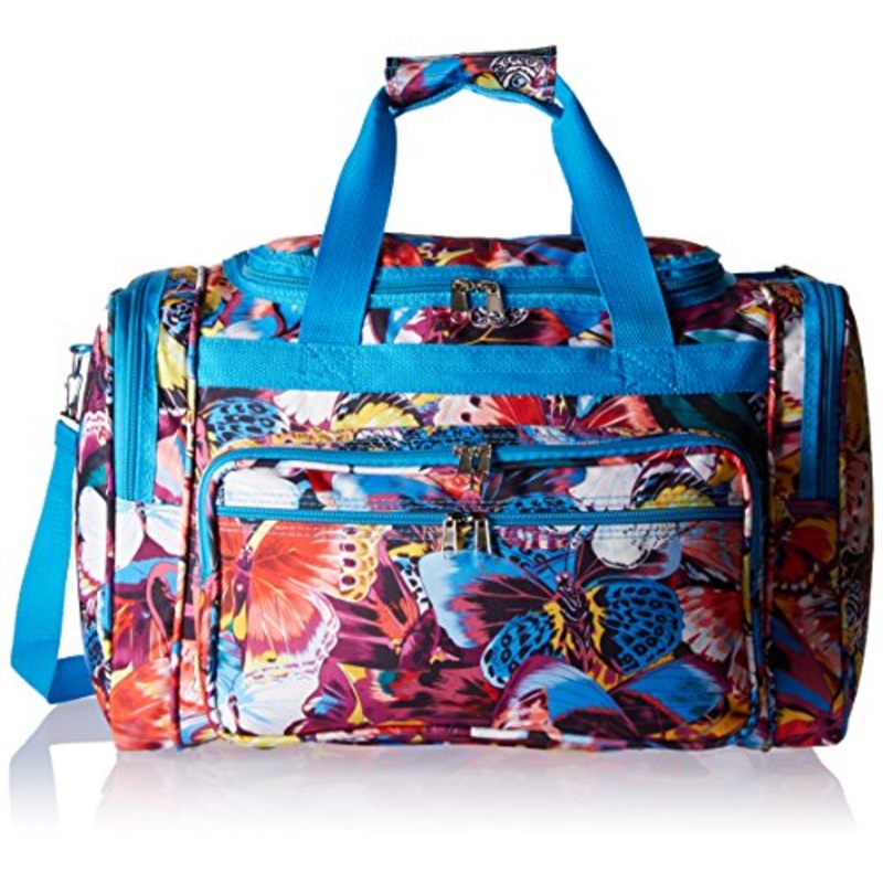 World Traveler Women'S Value Series 19-Inch Blue Butterfly Duffel Bag, Blue Trim Butterfly, One