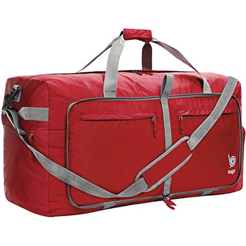Bago 100L Travel Duffle Bag - Foldable Weekender Bag For Women & Men - Lightweight tier-resistant waterproof Shoe Pocket (Red)
