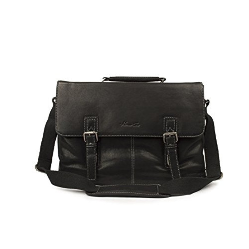 Kenneth Cole "Flap-Py As Can Be" Full Grain Cowhide Leather Double Gusset Flapover 14.1 Or 15