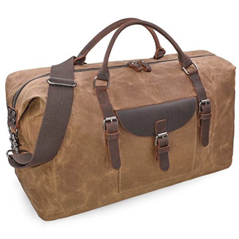 Oversized Travel Duffel Bag Waterproof Canvas Genuine Leather Weekend Bag Weekender Overnight
