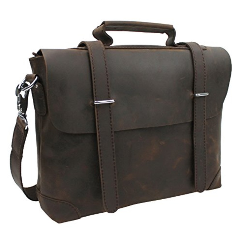 Vagabond Traveler Cowhide Vintage Leather Messenger Bag L88. Dark Distress
