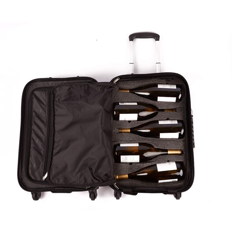 VinGardeValise - Piccolo 01-5 Bottle Capacity plus Clothing - All Purpose Wine Travel Suitcase (Black)