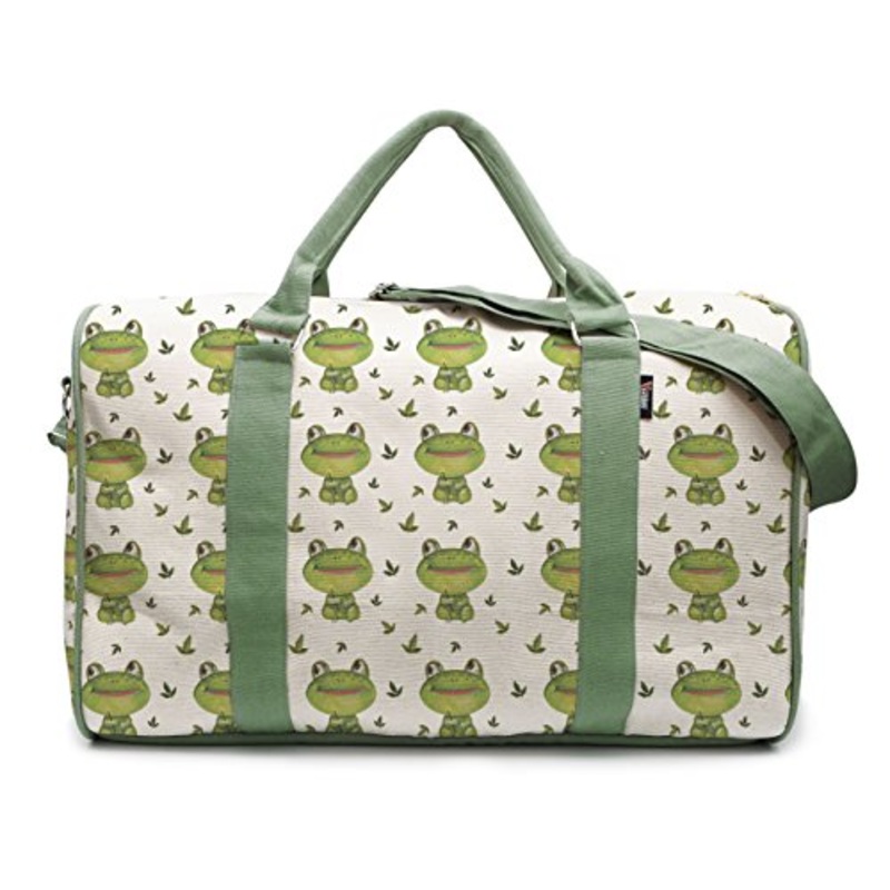 Watercolor Little Frog & Green Leaves-2 Printed Canvas Duffle Travel Bag Was_42