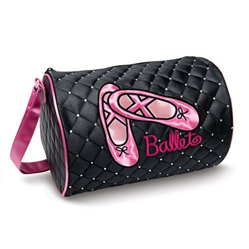 Dansbagz By Danshuz Girl'S Quilted Rhinestone Ballet Duffel Bag, Black, Hot Pink, Os