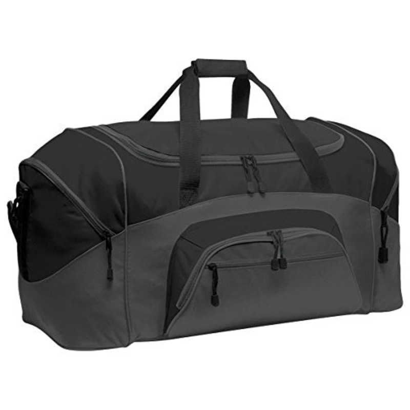 Port & Company Color Block Sport Zipper Duffel Bag_Black/Dark Charcoal_Osfa