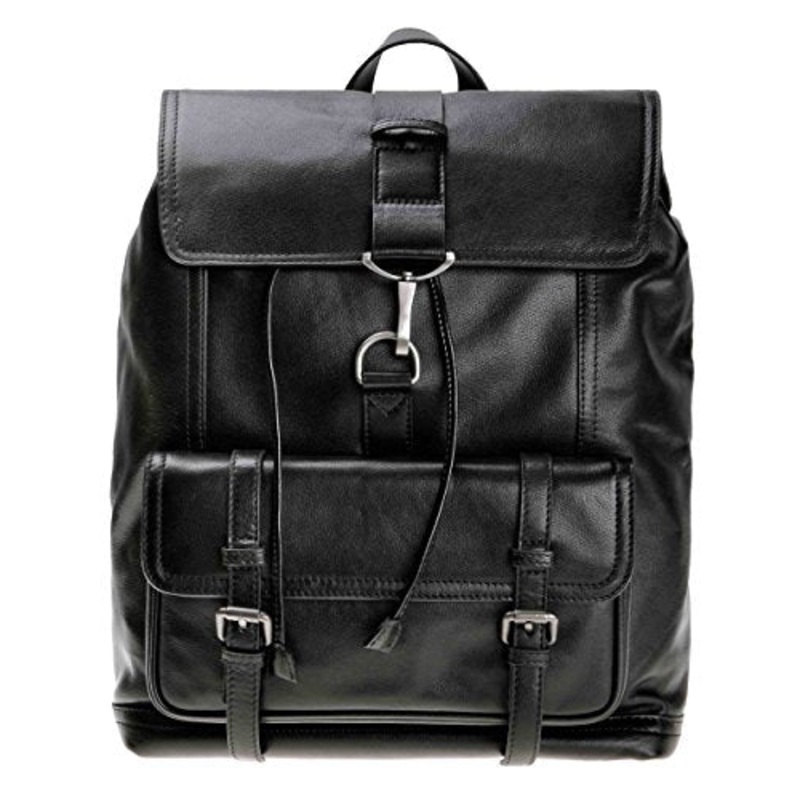 Zlyc Fashion Genuine Leather 13.4 Inch Laptop Backpack Handbag Tote Messenger Bag, Black