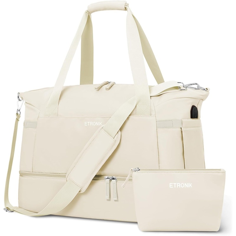 Gym Bag with Shoes Compartment and USB Charging Port, Weekend Travel Bag