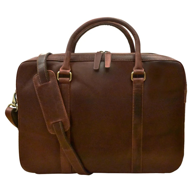 ili New York Leather Briefcase with trolley passthrough- 2913