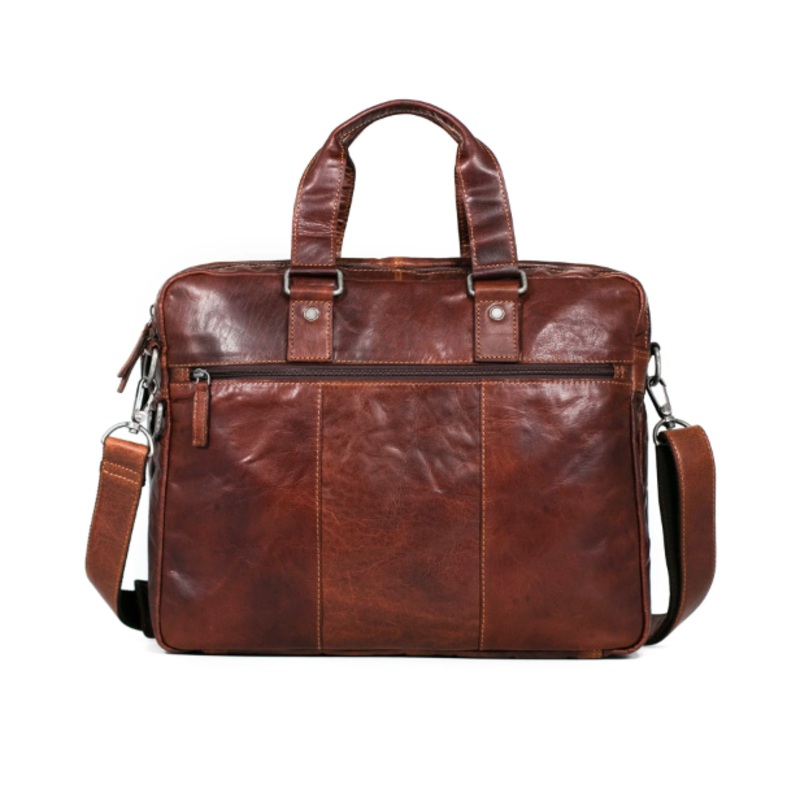 Jack Georges Buffalo Leather Double Gusset Zippered Briefcase w/ Trolley Sleeve  7317