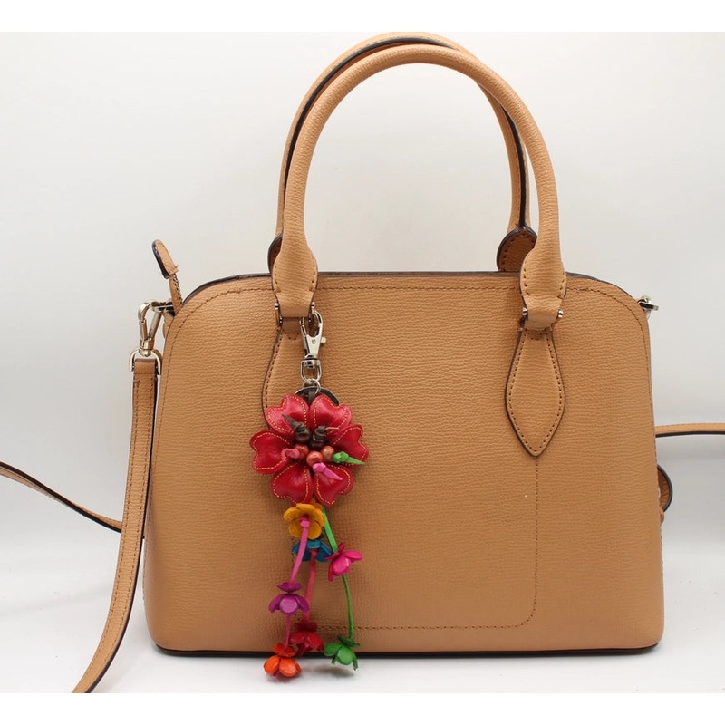 Leather Bag Charm/Keychain- Zinnia