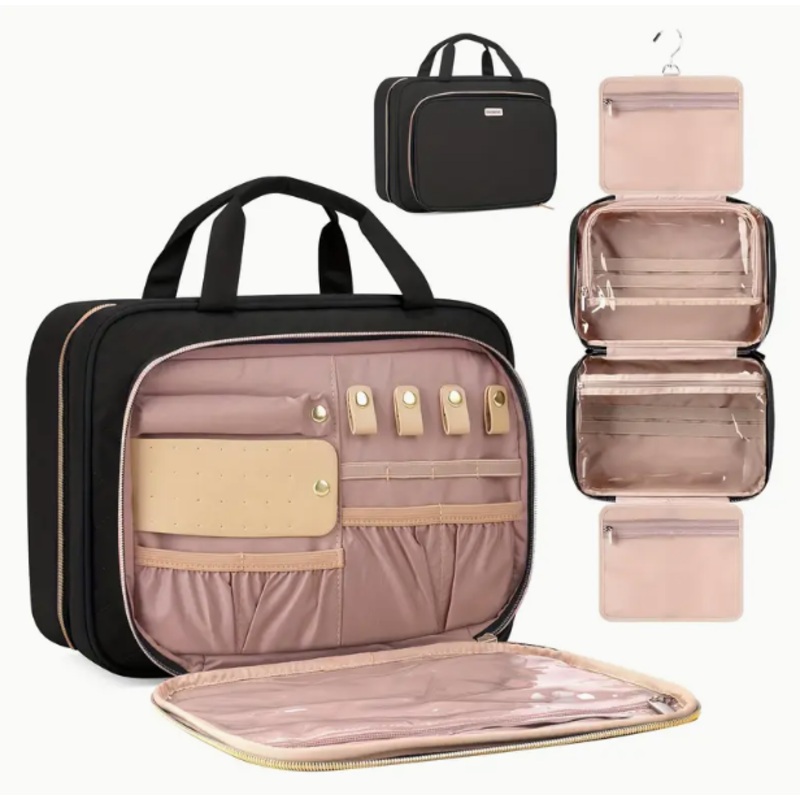 Water Resistant Hanging Toiletry Travel Bag With Jewelry Organizer