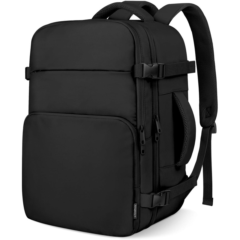 ZOMFELT Travel Backpack for Women Men, Carry on Backpack, TSA 15.6 Inch Laptop Backpack Flight Approved, Personal Item Travel Bag Nurse Bag Casual Daypack for School Weekender Business Trip, Black