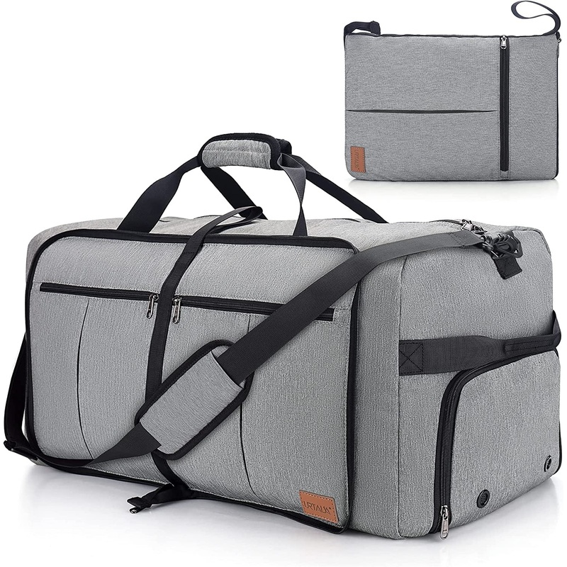 120L Weekend Travel Bag with Shoe Compartment & Adjustable Straps, Gym Bag, Gray
