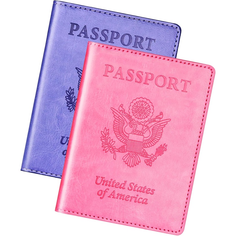 2-Pack PU Leather Passport Wallet for Family Travel, Unisex, Pink & Purple