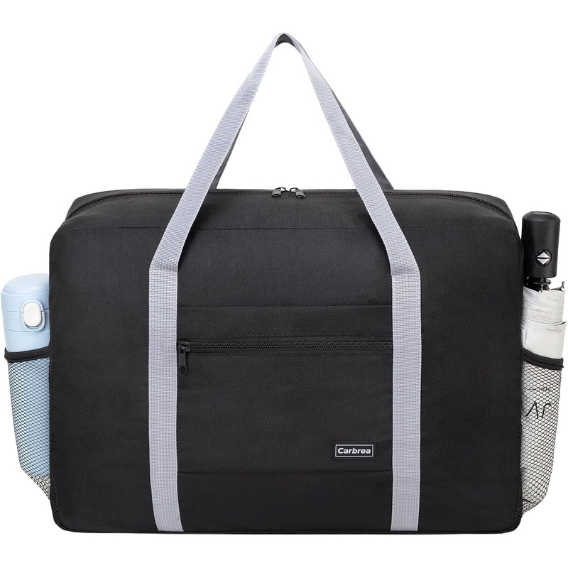 25L Personal Item Bag for Airlines, Foldable Weekend Travel Bag with Trolley Sleeve, Black