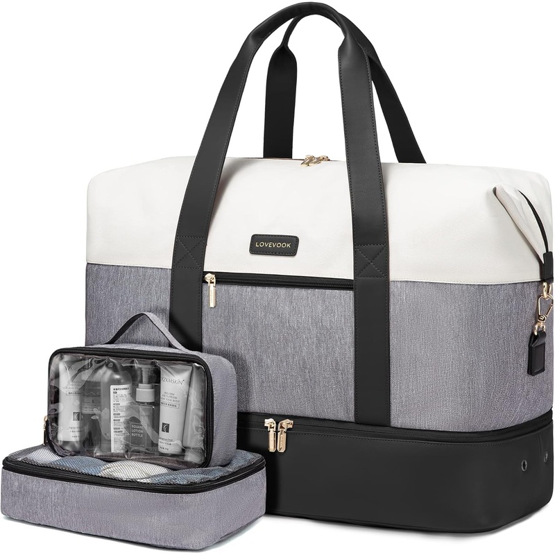 56L Weekend Travel Bag with Shoe Compartment & 2 Packing Cubes, Hospital Labor Delivery Bags