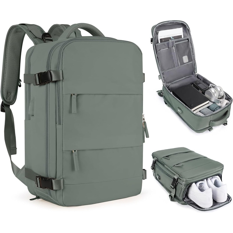 Airline Approved Travel Backpack with Shoe Compartment, Usb Charging Port & Trolley Sleeve