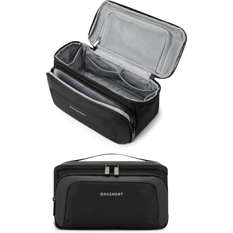 BAGSMART Toiletry Bag for Men, Wide Opening Travel Bag for Toiletries, Dopp Kit Water Resistant Shaving Hygiene Bag for Bathroom Shower, Toiletries Accessories,Travel Essentials-Black