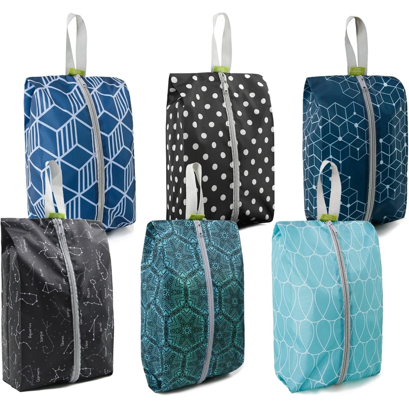 Beegreen Shoe Organizer Shoe Bags for Travel with Zipper Closure, Shoe Storage Organizer with Handle Travel Bags, Green Blue Lightblue-Geometry, Large, Green Blue Lightblue-Geometry