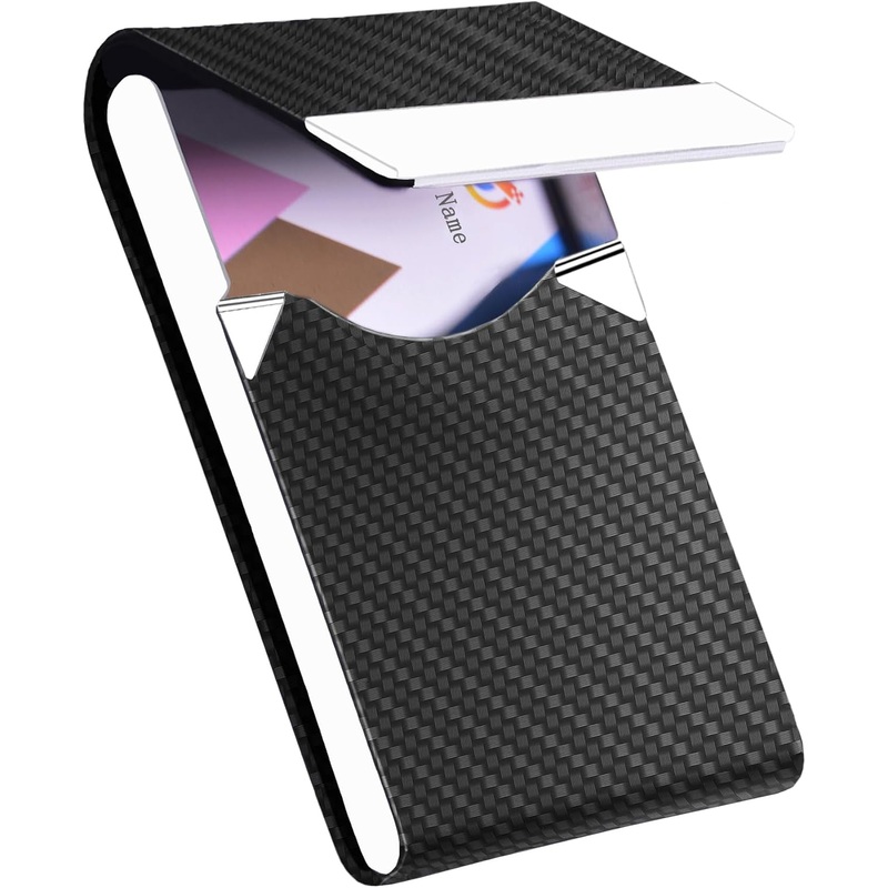 Business Card Holder with Ultra Slim Design,Business Card Case with Premium PU Leather, Suit Pocket Metal Card Holder for Women/Men,Professional Name Card Holder with Magnetic Shut (Black 1)