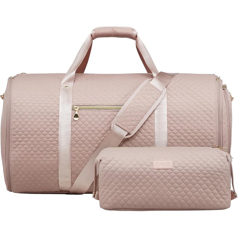 Coolife Garment Bag Carry on Convertible Travel Duffel Bag with Shoe Pouch Weekender Bag for Women Men 2 in 1 Hanging Suit Bag with Shoulder Strap Business Travel Bag (Pink, Standard)