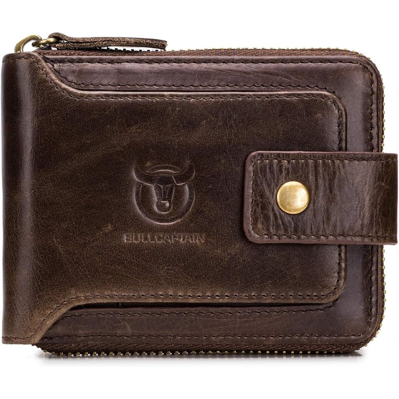 Genuine Leather Bifold Wallet for Men with Zip Coin Pocket