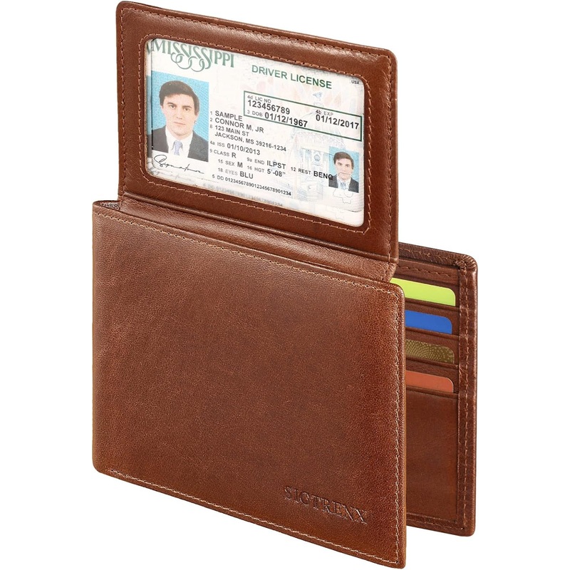 Genuine Leather Bifold Wallets for Men with 2 ID Windows, 10 Card Slots & 2 Cash Receipt Sections