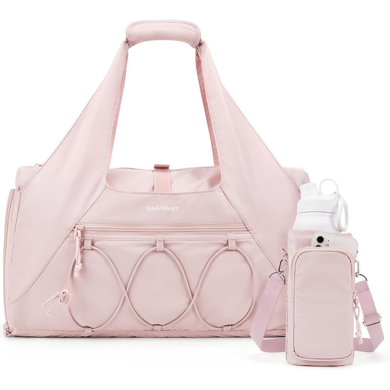 Gym Bag for Women, Travel Duffel Bag with Shoe Compartment, Workout Yoga Tote, Pink