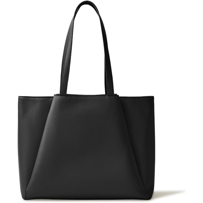 Laptop Tote Bag for Women 15.6 Inch - Large Work Bags with Zip Compartments - PU Leather Office Purse Computer Briefcase - Black