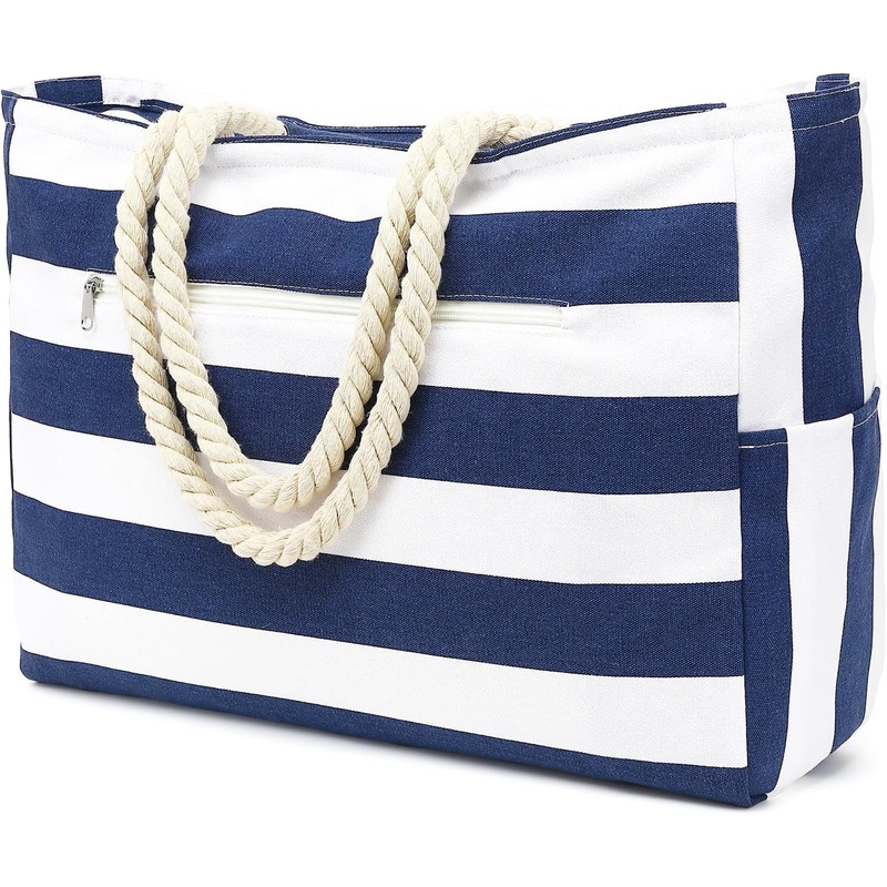 Large Beach Bag for Women, Waterproof Travel Tote Bag with Lunch/Wet Pocket for Weekender, Sandproof, Zipper Closure