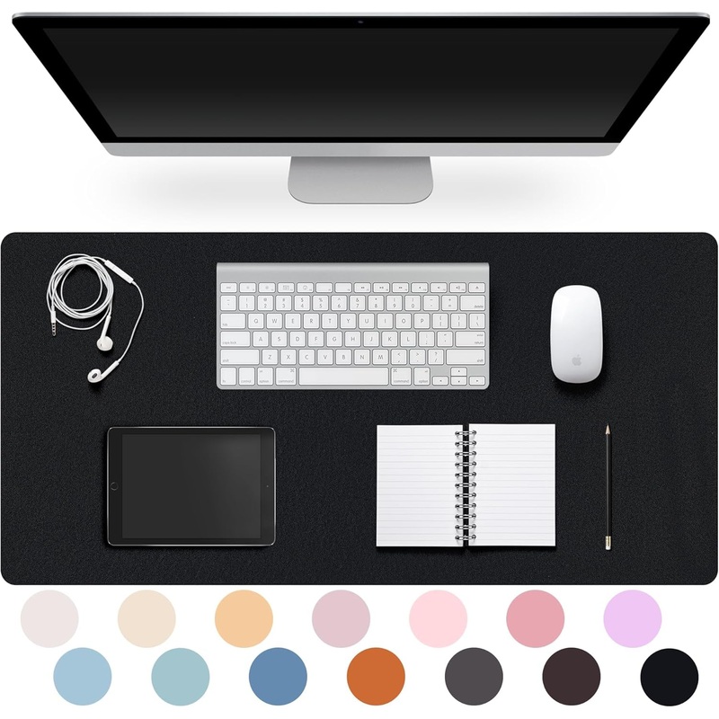 Leather Desk Pad Protector,Non-Slip Desk Pad,On-Slip PU Leather Large Mouse Pad,Easy Clean Desk Protecor Mat,Writing Pad for Office Work/Home/Decor(Black, 23.6" X 13.7")