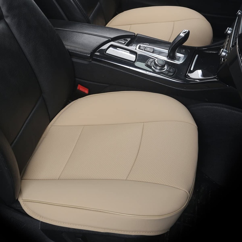 Luxury PU Leather Car Seat Cover Protector Front Car Seat Cover Seat Bottom Cover Single Seat Cover-Compatible with 90% Vehicles (Width 20.8 Deep21  Thick 0.2 Inch) (Beige)