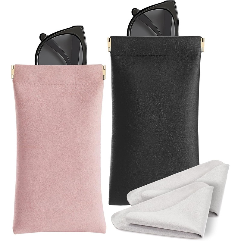 Marvolia Sunglass Case, Portable Squeeze Top Glasses Cases Soft Eyeglass Cases for Women Men Pu Leather Glasses Pouch