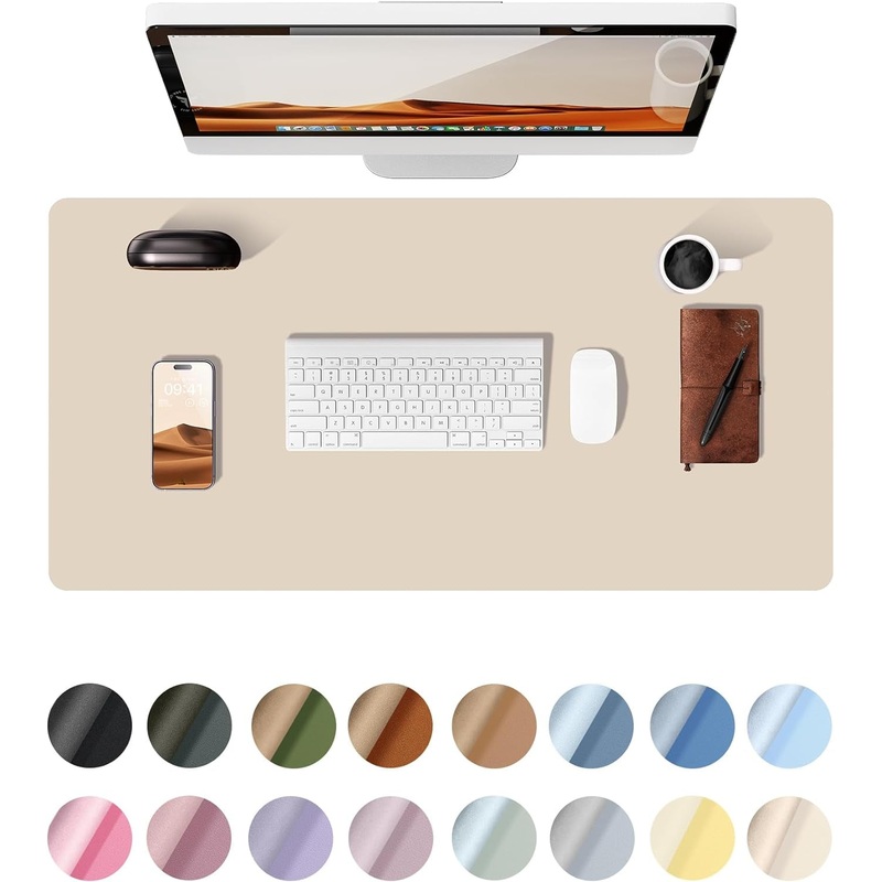 Non-Slip PU Leather Desk Pad, Large Mouse Pad,  Waterproof Writing Pad, Eggshell