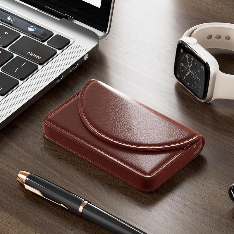 PU Leather Business Card Case, Magnetic Shut Credit Cards Holder