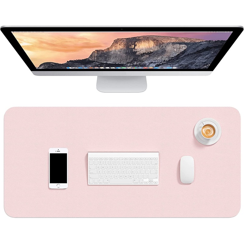 PU Leather Desk Pad, Extended Mouse Pad, Non-Slip Laptop Keyboard Writing Mat, Pink