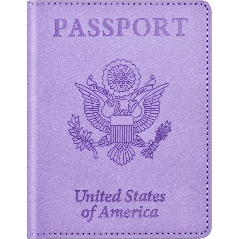 PU Leather Passport Holder for Travel with Vaccine Card Slot, Unisex, Purple