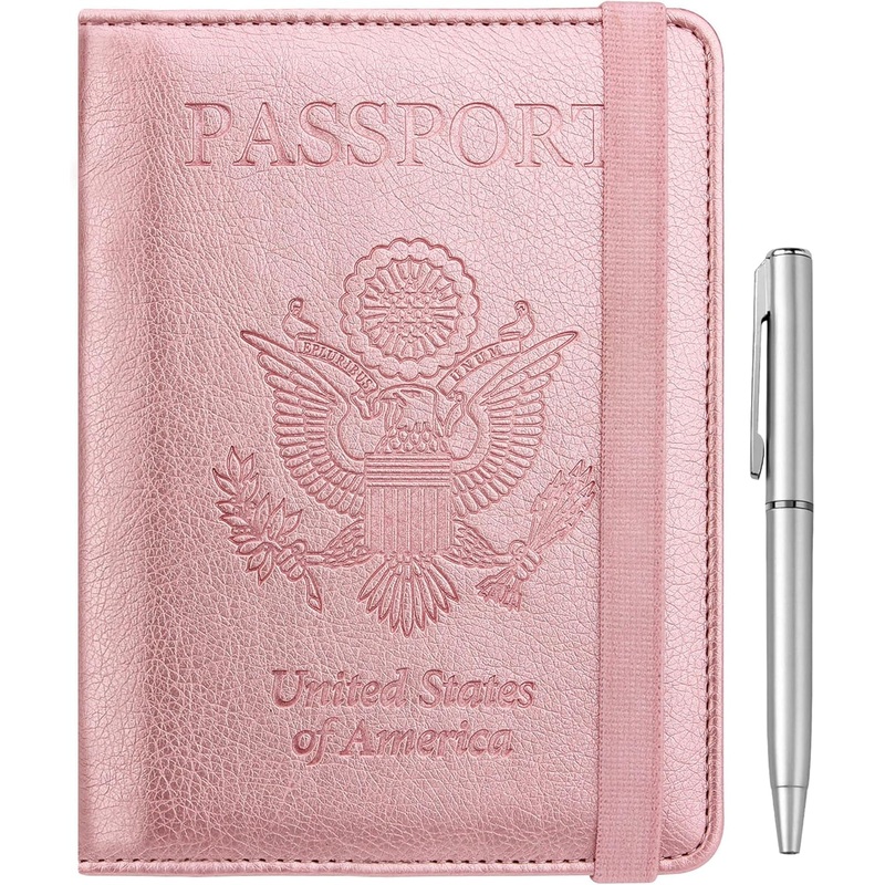 PU Leather Passport Wallet for Travel with Pen Slot & SIM Slots, Unisex, Rosegold
